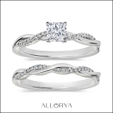925 Sterling Silver Twisted Ring Set, 0.75 ctw Cushion & Round Cubic Zirconia