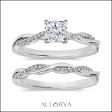 925 Sterling Silver Twisted Ring Set, 1.00 ctw Cushion & Round Cubic Zirconia