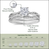 925 Sterling Silver Twisted Ring Set, 1.00 ctw Cushion & Round Cubic Zirconia