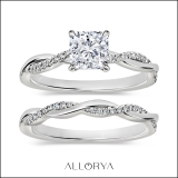 925 Sterling Silver Twisted Ring Set, 1.25 ctw Cushion & Round Cubic Zirconia