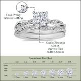 925 Sterling Silver Twisted Ring Set, 1.25 ctw Cushion & Round Cubic Zirconia