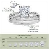 925 Sterling Silver Twisted Ring Set, 1.75 ctw Cushion & Round Cubic Zirconia