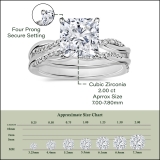 925 Sterling Silver Twisted Ring Set, 2.25 ctw Cushion & Round Cubic Zirconia