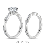 925 Sterling Silver Interwined Solitaire Ring Set, 0.50 ctw Emerald & Round Cubic Zirconia