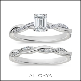925 Sterling Silver Interwined Solitaire Ring Set, 0.50 ctw Emerald & Round Cubic Zirconia