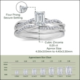 925 Sterling Silver Interwined Solitaire Ring Set, 0.50 ctw Emerald & Round Cubic Zirconia