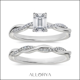 925 Sterling Silver Interwined Solitaire Ring Set, 0.75 Ctw Emerald & Round Cubic Zirconia
