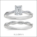 925 Sterling Silver Interwined Solitaire Ring Set, 1.00 Ctw Emerald & Round Cubic Zirconia