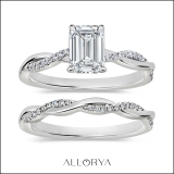925 Sterling Silver Interwined Solitaire Ring Set, 1.25 Ctw Emerald & Round Cubic Zirconia
