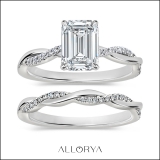 925 Sterling Silver Interwined Solitaire Ring Set, 1.75 Ctw Emerald & Round Cubic Zirconia