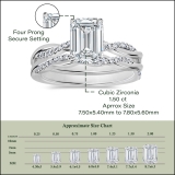 925 Sterling Silver Interwined Solitaire Ring Set, 1.75 Ctw Emerald & Round Cubic Zirconia