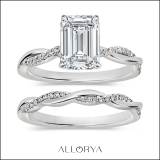 925 Sterling Silver Interwined Solitaire Ring Set, 2.25 Ctw Emerald & Round Cubic Zirconia