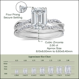 925 Sterling Silver Interwined Solitaire Ring Set, 2.25 Ctw Emerald & Round Cubic Zirconia