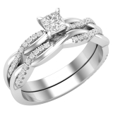 925 Sterling Silver Swirl Ring Set, 0.50 ctw Princess & Round Cubic Zirconia