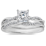 925 Sterling Silver Swirl Ring Set, 1.00 ctw Princess & Round Cubic Zirconia