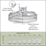 925 Sterling Silver Swirl Ring Set, 1.00 ctw Princess & Round Cubic Zirconia