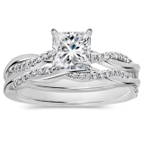 925 Sterling Silver Swirl Ring Set, 1.25 ctw Princess & Round Cubic Zirconia