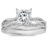 925 Sterling Silver Swirl Ring Set, 1.75 ctw Princess & Round Cubic Zirconia