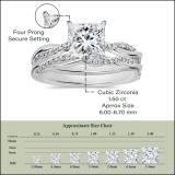 925 Sterling Silver Swirl Ring Set, 1.75 ctw Princess & Round Cubic Zirconia