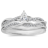 925 Sterling Silver Twisted Ring Set, 0.50 ctw Pear & Round Cubic Zirconia