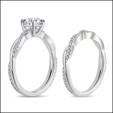 925 Sterling Silver Twisted Ring Set, 0.50 ctw Pear & Round Cubic Zirconia