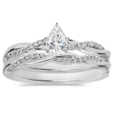 925 Sterling Silver Twisted Ring Set, 0.75 ctw Pear & Round Cubic Zirconia