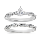 925 Sterling Silver Twisted Ring Set, 0.75 ctw Pear & Round Cubic Zirconia