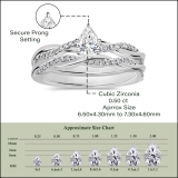 925 Sterling Silver Twisted Ring Set, 0.75 ctw Pear & Round Cubic Zirconia