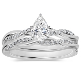 925 Sterling Silver Twisted Ring Set, 1.00 ctw Pear & Round Cubic Zirconia