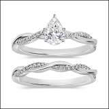 925 Sterling Silver Twisted Ring Set, 1.00 ctw Pear & Round Cubic Zirconia