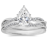 925 Sterling Silver Twisted Ring Set, 1.75 ctw Pear & Round Cubic Zirconia
