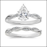 925 Sterling Silver Twisted Ring Set, 1.75 ctw Pear & Round Cubic Zirconia