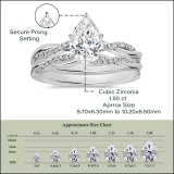 925 Sterling Silver Twisted Ring Set, 1.75 ctw Pear & Round Cubic Zirconia