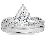 925 Sterling Silver Twisted Ring Set, 2.25 ctw Pear & Round Cubic Zirconia