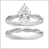 925 Sterling Silver Twisted Ring Set, 2.25 ctw Pear & Round Cubic Zirconia