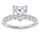Heart Shape (1.00 CT) & Round (0.23 CT) Cubic Zirconia 4 Prong Solitaire Engagement Ring for Women in 925 Sterling Silver
