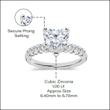 Heart Shape (1.00 CT) & Round (0.23 CT) Cubic Zirconia 4 Prong Solitaire Engagement Ring for Women in 925 Sterling Silver