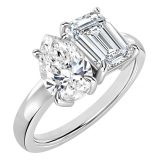 925 Sterling Silver 2 Stone Ring, 2.00 ctw Pear & Emerald cut Cubic Zirconia