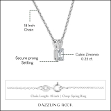 0.25 Cttw Emerald Solitaire Cubic Zirconia 4 Prong Pendant with 18 inch Silver Chain for Her in 925 Sterling Silver
