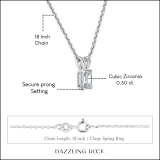 0.50 Cttw Emerald Solitaire Cubic Zirconia 4 Prong Pendant with 18 inch Silver Chain for Her in 925 Sterling Silver