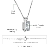 2.50 Cttw Emerald Solitaire Cubic Zirconia 4 Prong Pendant with 18 inch Silver Chain for Her in 925 Sterling Silver