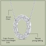 3 Cttw Emerald & Oval Alternate Cubic Zirconia Circle Pendant with 18 inch Silver Chain, 925 Sterling Silver