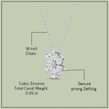 925 Sterling Silver Floral Pendant Necklace for Women with 18 inch Silver Chain 0.93 cttw, Pear (0.80 ct) & Round (0.13 ct) Cubic Zirconia