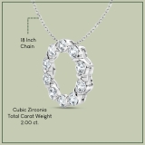 2.00 Cttw Round Cubic Zirconia Twisted Arms Open Circle Pendant with 18 inch Silver Chain, 925 Sterling Silver