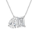 IGI Certified 925 Sterling Silver Two Stone Pendant Necklace for Women with 18 inch Silver Chain 2.85 cttw, Emerald (1.50 ct) & Pear (1.35 ct) Cubic Zirconia