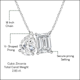 IGI Certified 925 Sterling Silver Two Stone Pendant Necklace for Women with 18 inch Silver Chain 2.85 cttw, Emerald (1.50 ct) & Pear (1.35 ct) Cubic Zirconia