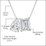 925 Sterling Silver Two Stone Pendant Necklace for Women with 18 inch Silver Chain 3.75 cttw, Emerald (2.00 ct) & Pear (1.75 ct) Cubic Zirconia