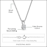 0.50 Cttw Oval Solitaire Cubic Zirconia 4 Prong Pendant with 18 inch Silver Chain for Her in 925 Sterling Silver