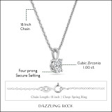 1.00 Cttw Oval Solitaire Cubic Zirconia 4 Prong Pendant with 18 inch Silver Chain for Her in 925 Sterling Silver