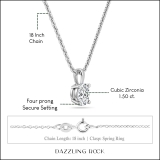 1.50 Cttw Oval Solitaire Cubic Zirconia 4 Prong Pendant with 18 inch Silver Chain for Her in 925 Sterling Silver